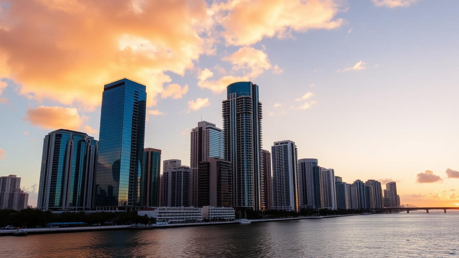 Miami Brickell skyline at golden hour